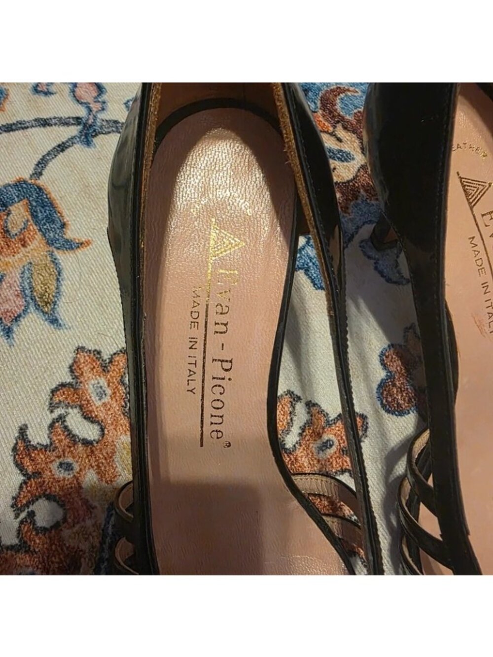 Vintage Evan-Picone Made in Italy Black Leather d'Orsay Peep Toe Heels Size 5.5M - Picture 8 of 10